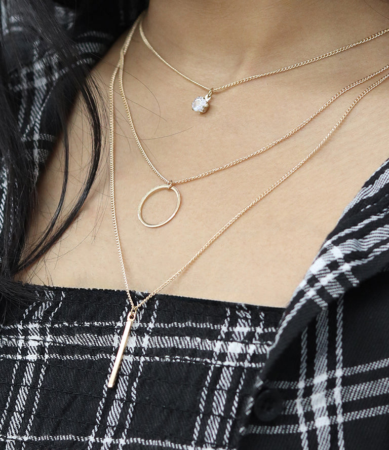 Three Layered Golden Necklace Set