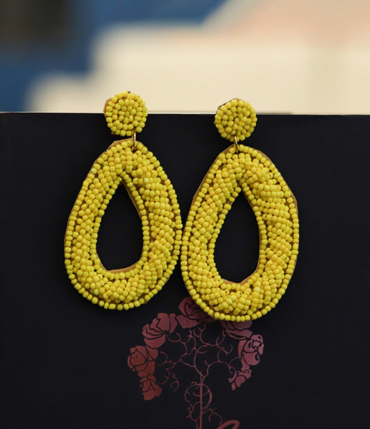 Beaded Mustard Hoop Earrings || Beaded Earrings