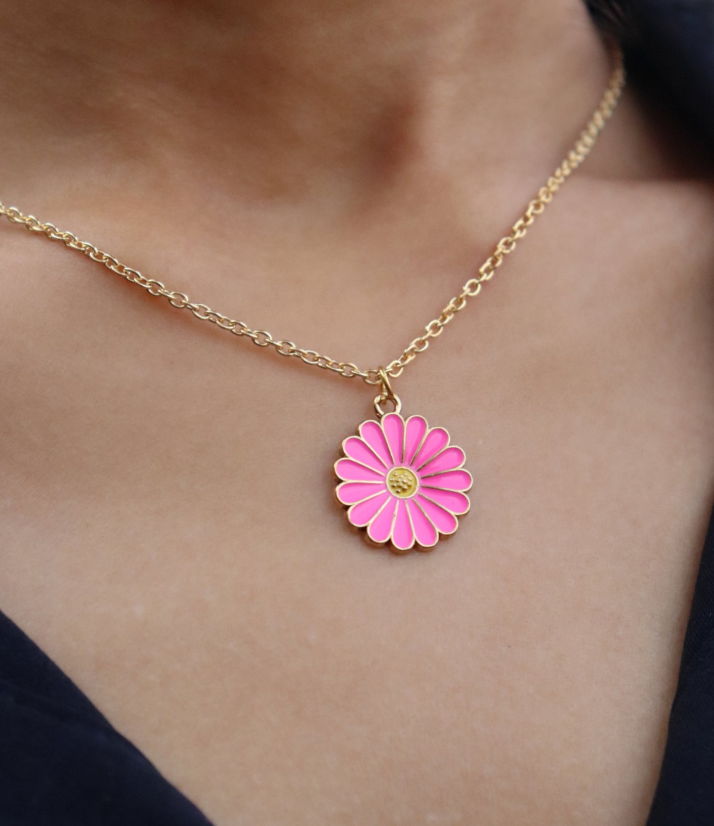 Pink Daisy pendant chain