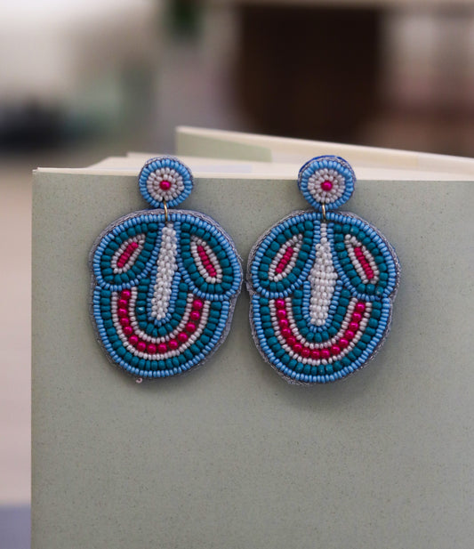 Ornate Red & Blue || Beaded Earrings