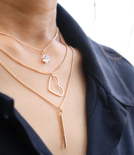 Three Layered Golden Necklace Set